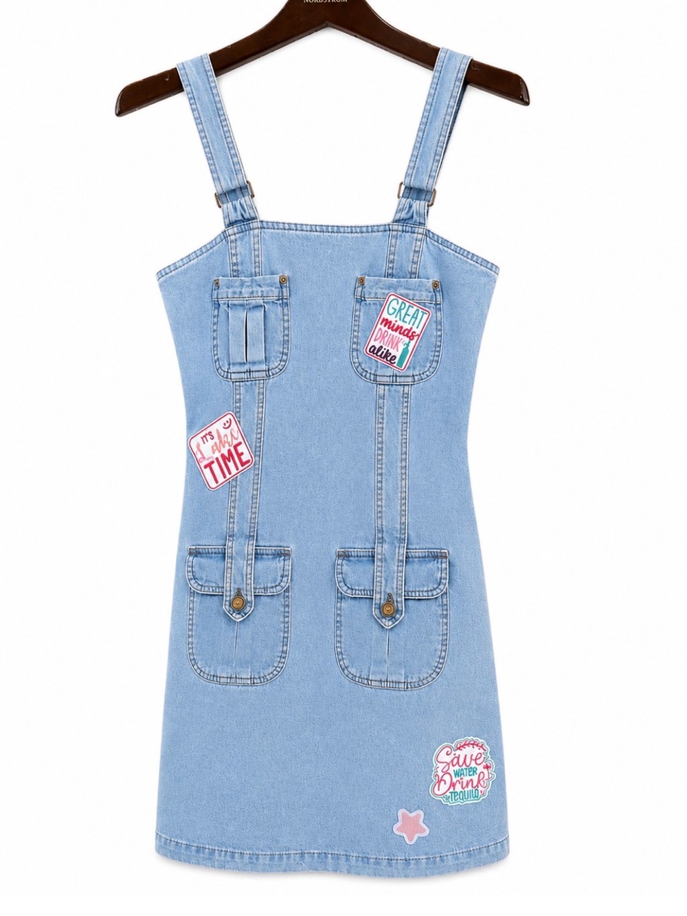 PG Collections Ginger Bort Size 4 Light Wash Denim Overall Dress Lake vibe